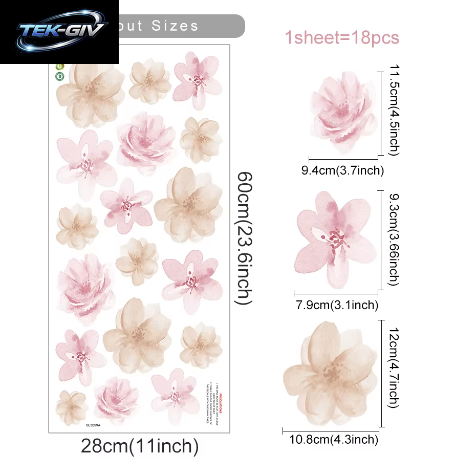 Boho-Blumen-Wandaufkleber Für Kinder, Aquarell, Schlafzimmer, Wohnzimmer, Heimdekoration, Kunst, Umweltfreundlich, Abnehmbare Aufkleber, Pvc-Wandbilder