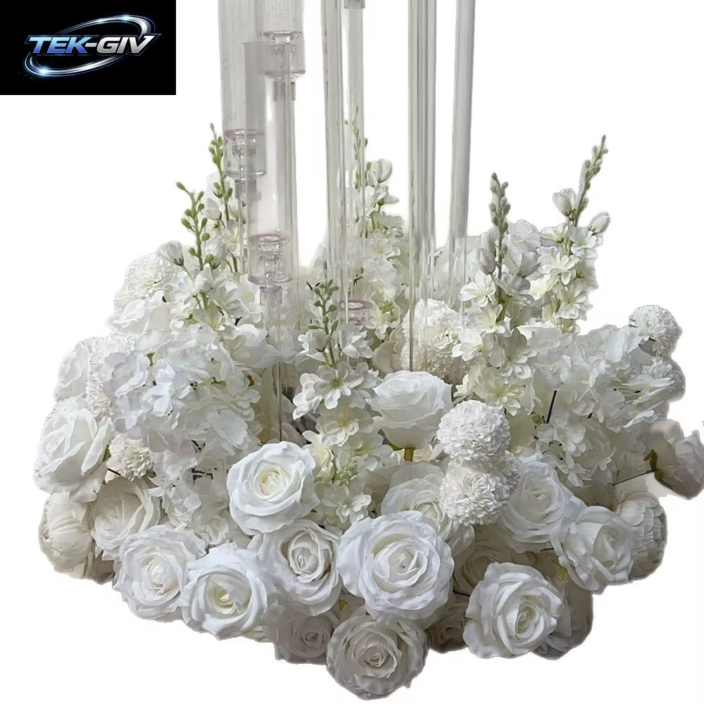 Luxus 60 Cm 25 Zoll Künstliche Weiße Rose Hyazinthe Kranz Hochzeit Tisch Blumen Mittelstücke Dekor Straßenarrangement Party Requisiten