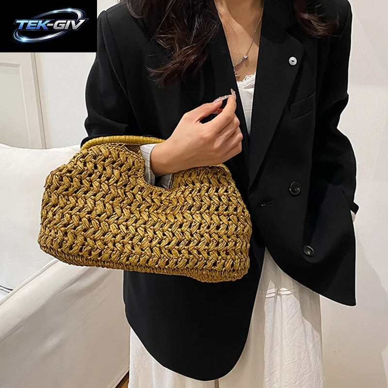 Neue Sommer-Strandtasche Für Damen, Clutch, Luxuriöse Designer-Strohtaschen, Tragetasche, Modische Gewebte Rattan-Handtasche, Reisetasche Für Damen