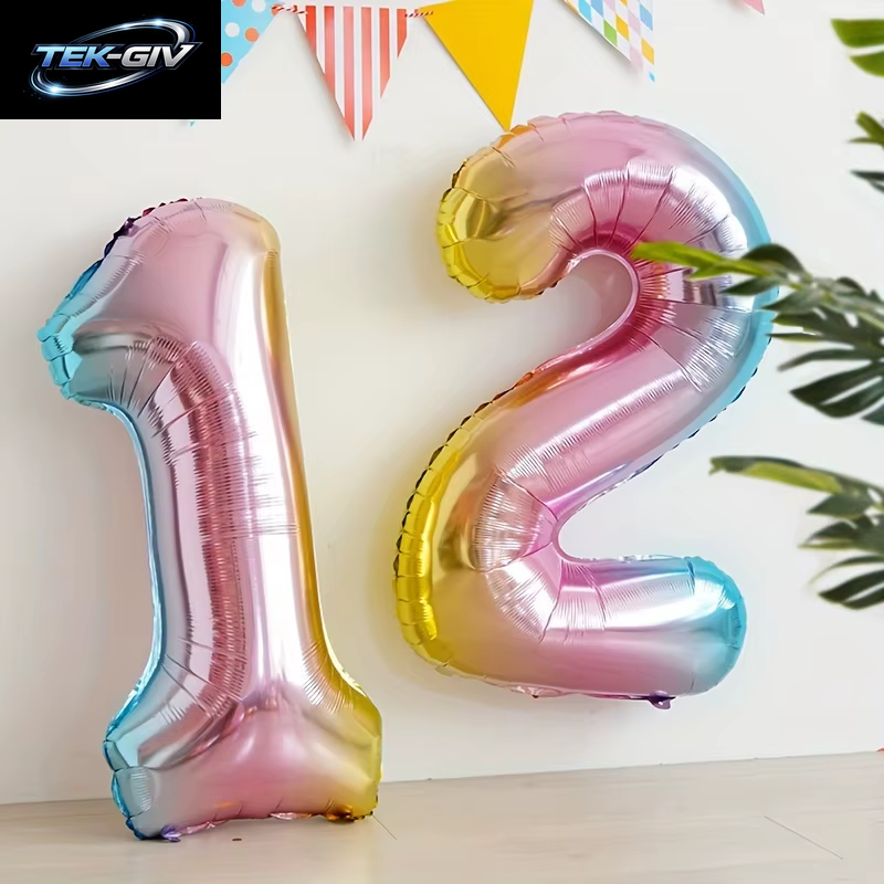 32 Zoll Regenbogen-Farbverlaufs-Zahlen-Folienballon 1-9 Für Kindergeburtstag, Party-Dekoration, Babyparty, Brautparty, Weitere Optionen Verfügbar