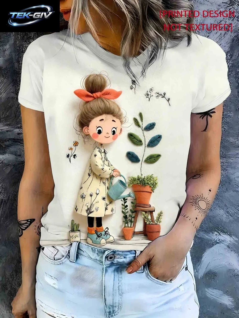2026 Frühling Sommer Süßes Mädchen-Motiv T-Shirt Locker Sitzend Damen Lässig Lustige Grafik Streetwear Bequeme Kurzarm Damenbekleidung