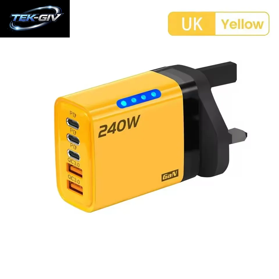 240W Gan-Schnellladegerät Mit Led-Licht 5-In-1 2Usb+3Type-C Multi-Port-Handy-Ladegerät Für Iphone 15-17 Serie Samsung Huawei Xiaomi 15