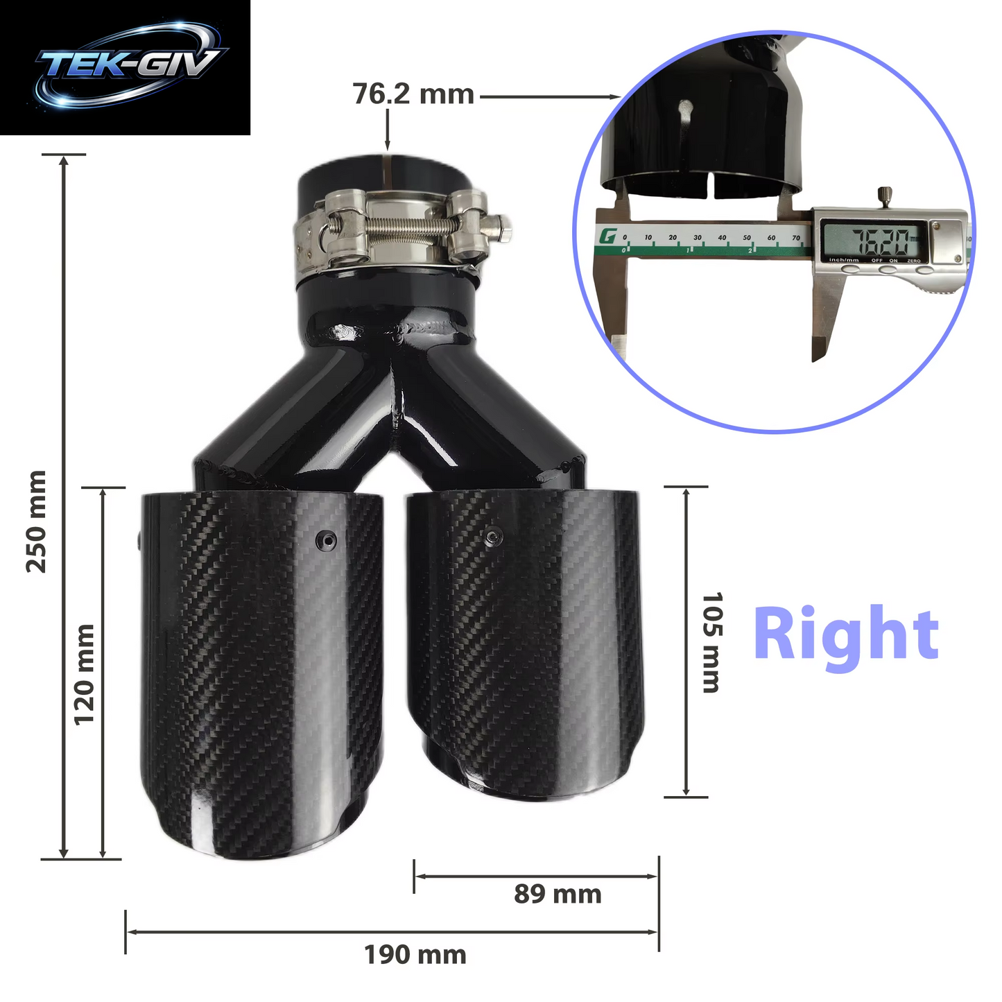 1 Stück Universal Auto Kohlefaser Schwanz Throat Länge Schwarz Y-Förmig Double Out Twill Glänzend Auspuff Schalldämpfer Spitze
