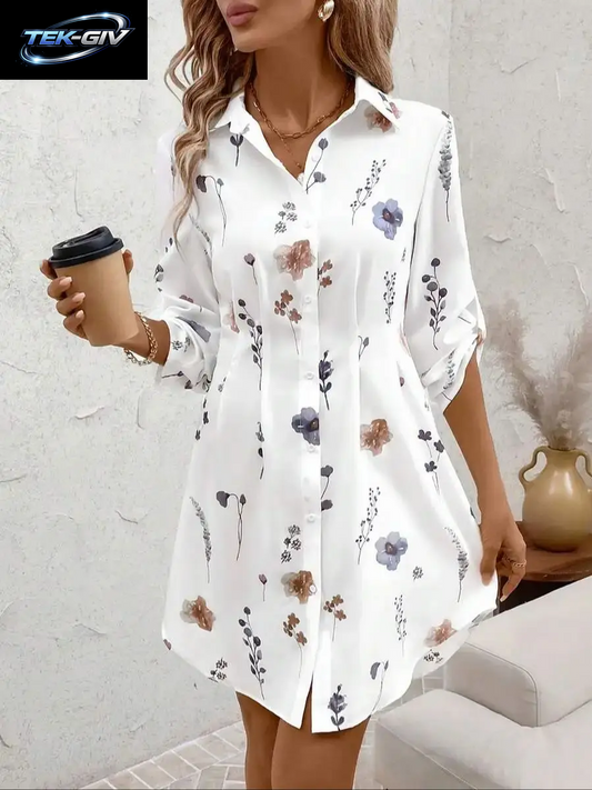 Sommerurlaubs-Outfits Für Damen, Herbst/Winter, Modisch, Vielseitig, Für Pendler, Blumendruck, Hemdkleid, Herbstkleidung Für Damen, Kleid, S