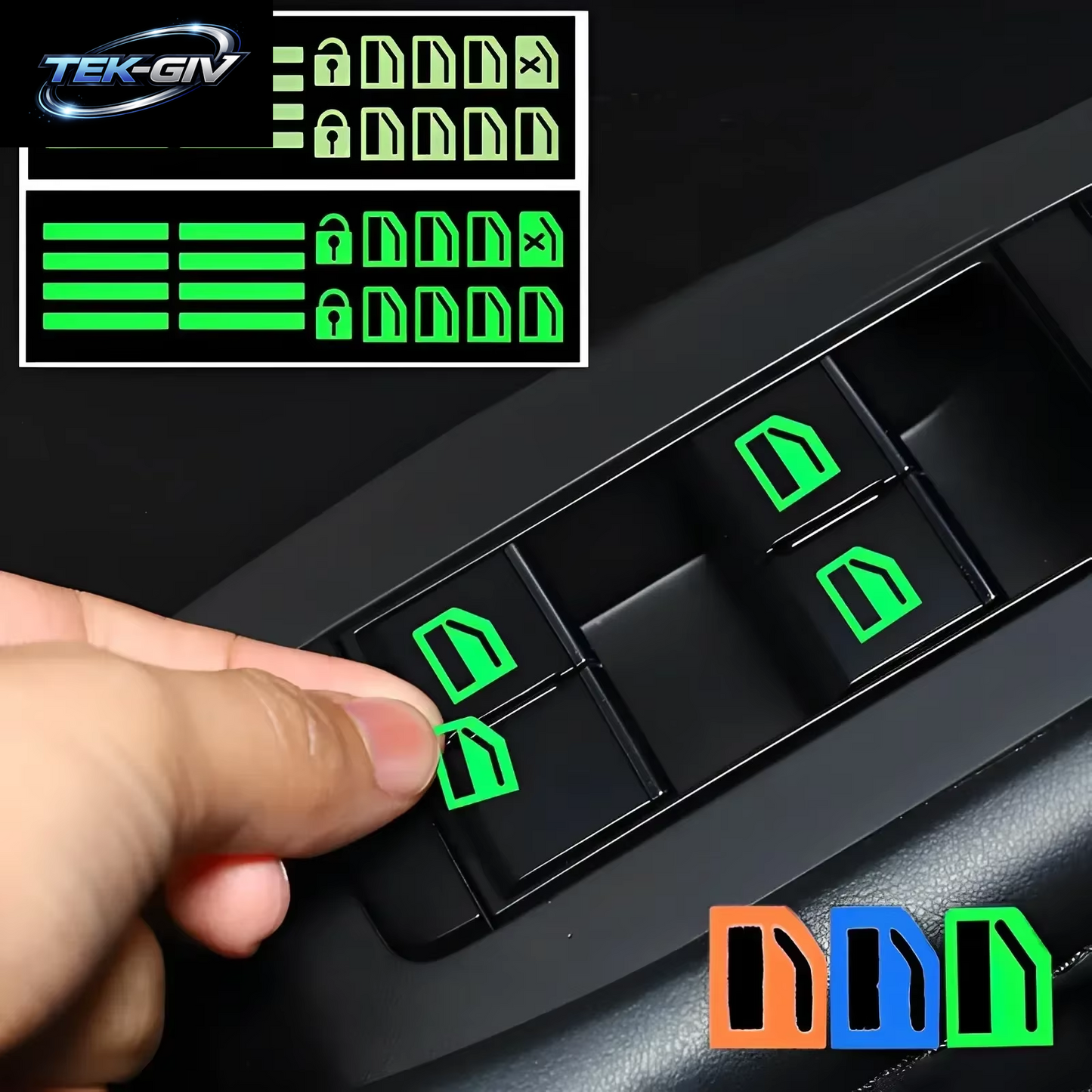 NEUE 3 Farben Auto Fensterheber Schalter Nacht Fluoreszierende Taste Leuchtende Aufkleber Aufkleber Autos Innen Aufkleber Auto Zubehör