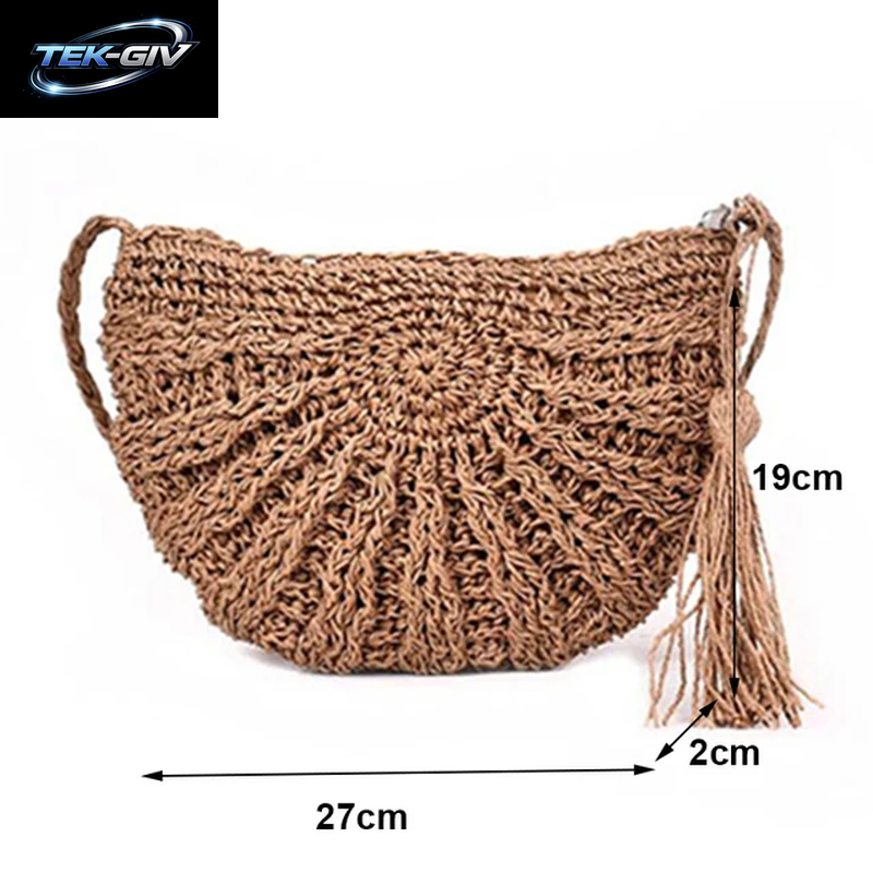 Yogodlns Sommer Stroh Tasche Für Frauen Mode Halbkreis Umhängetaschen Rattan Handgemachte Messenger Handtasche Reise Strand Taschen Tote