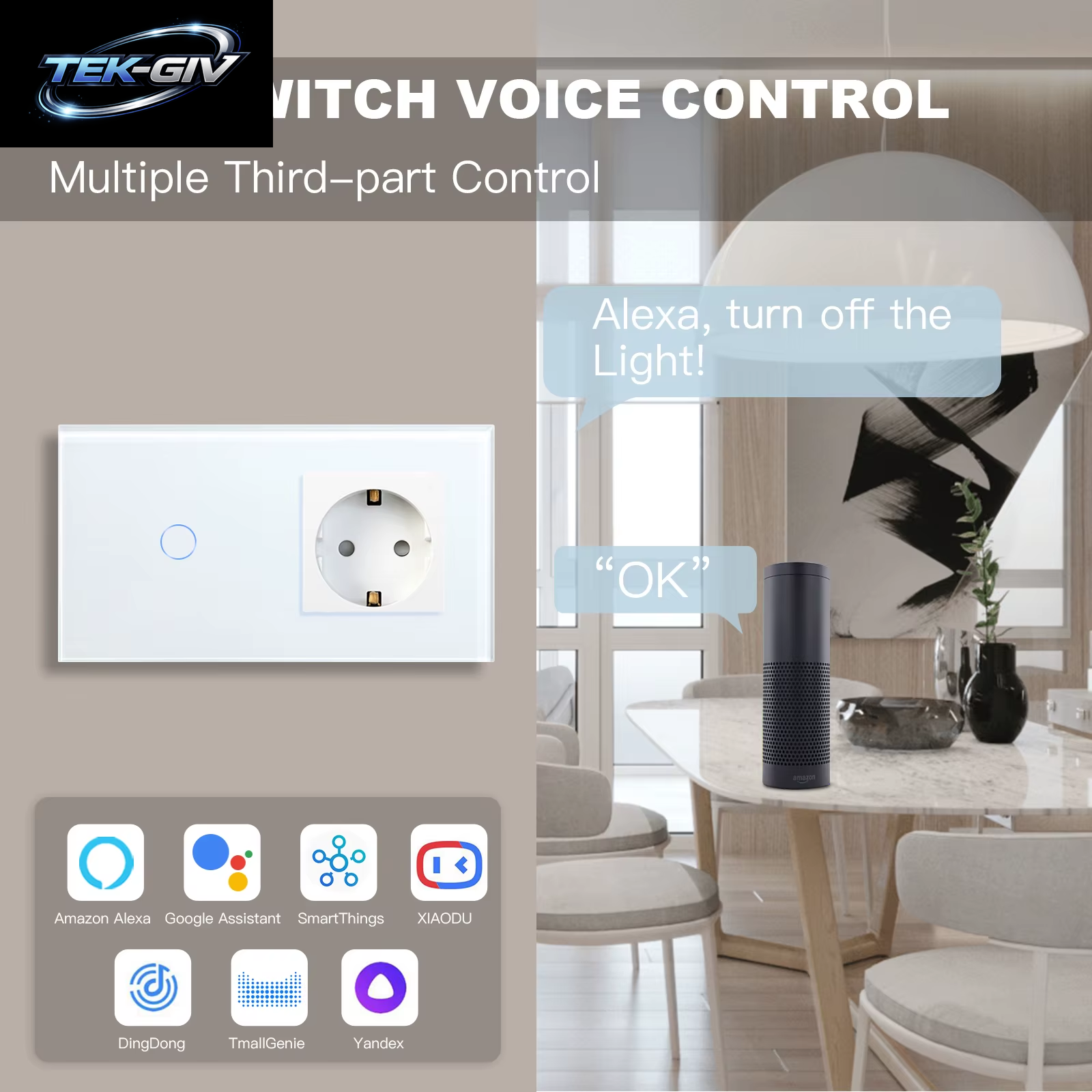 BSEED Wifi Touch Schalter Wand Licht Schalter Mit EU Buchse USB Typ-C Stecker Tuya Smart Leben Alexa Yandex App Steuerung Glas Panel