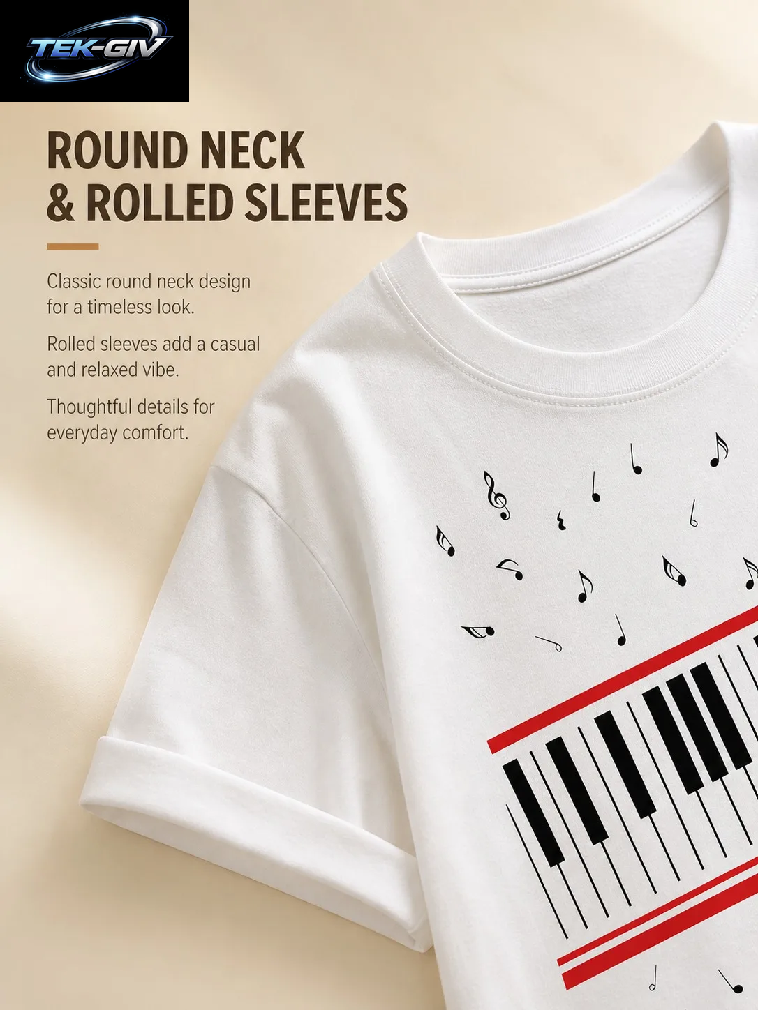 Ilstile Damen-T-Shirts Mit Klavier-Musiknoten-Aufdruck, Sommer, Kurzärmelig, Lässig, Rundhalsausschnitt, Retro-Fan-Favorit-T-Shirts, NEU