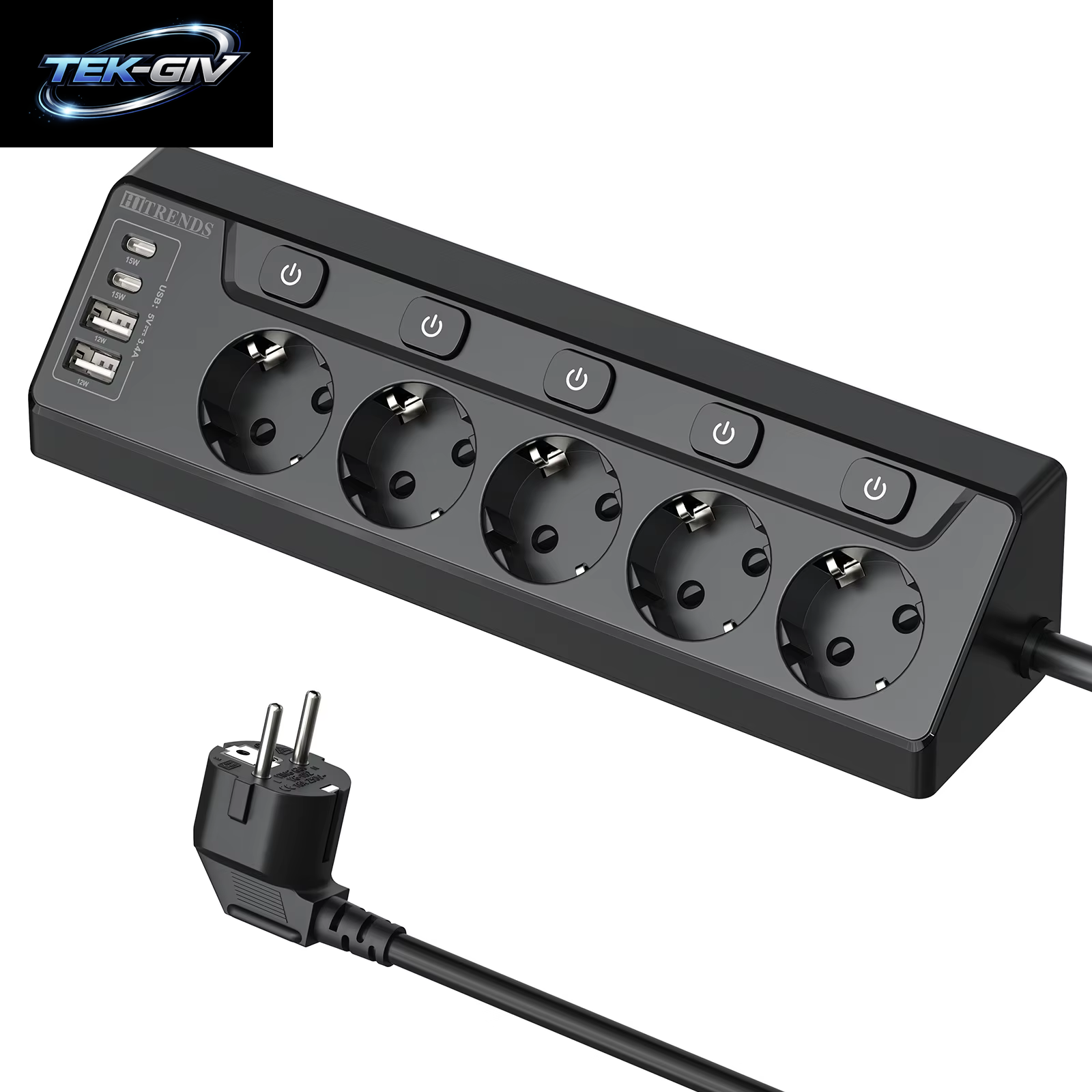 6-Wege-Steckdosenleiste Mit Europäischem Mehrfachstecker Und 2 USB-2 Typ C, Eck-Multifunktionssteckdose Mit 2 M Kabel Für Den Heimtisch