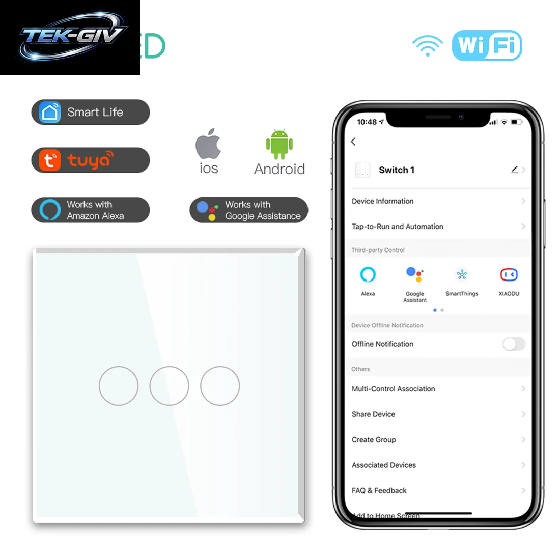BSEED Wifi Touch Schalter Wand Licht Schalter Mit EU Buchse USB Typ-C Stecker Tuya Smart Leben Alexa Yandex App Steuerung Glas Panel