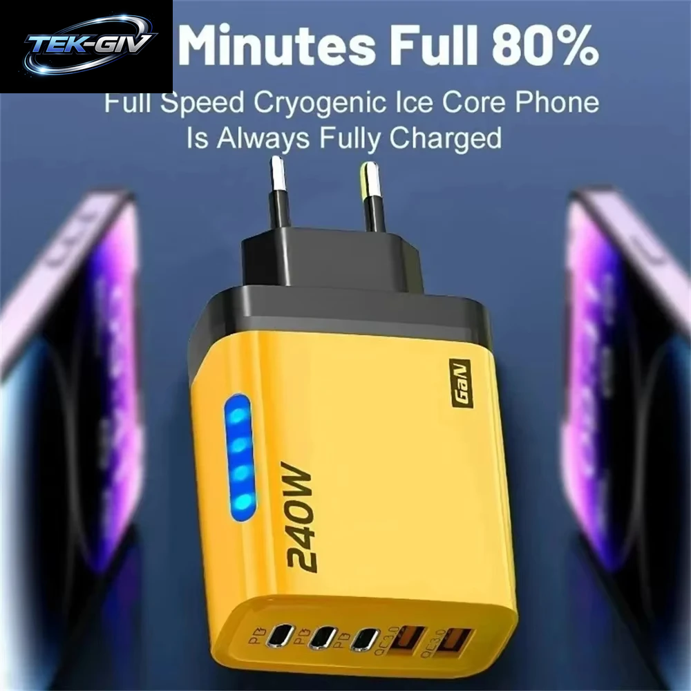 240W Gan-Schnellladegerät Mit Led-Licht 5-In-1 2Usb+3Type-C Multi-Port-Handy-Ladegerät Für Iphone 15-17 Serie Samsung Huawei Xiaomi 15