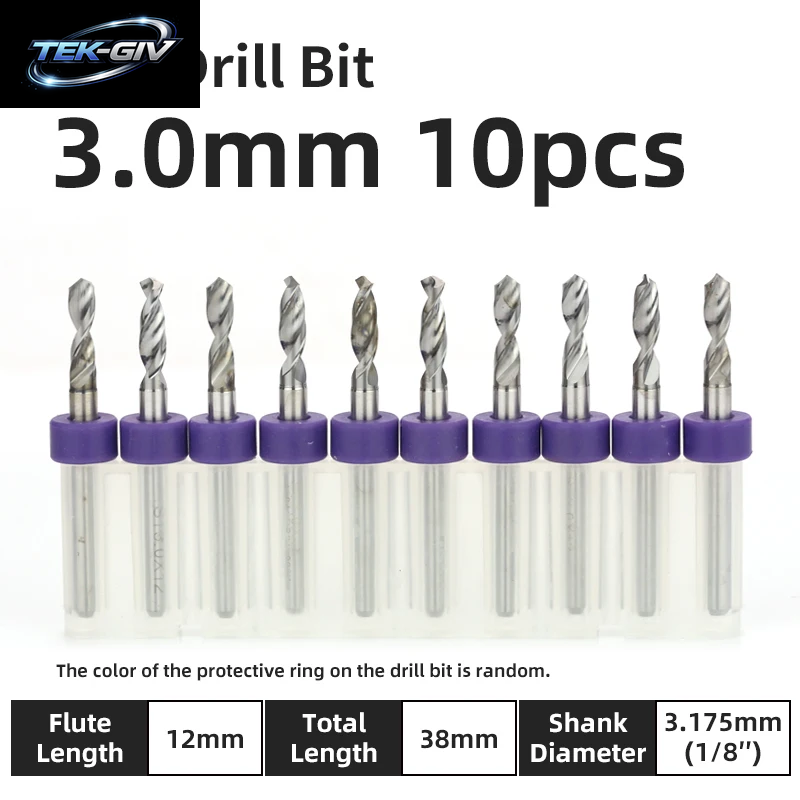 TOOLEYE 10-Teiliges Pcb-Bohrer-Set, Mikrobohrer, Leiterplatte, 1/8 Zoll Schaft, Mini-Cnc-Bohrer, 0,1–3,175 Mm Bohrwerkzeuge