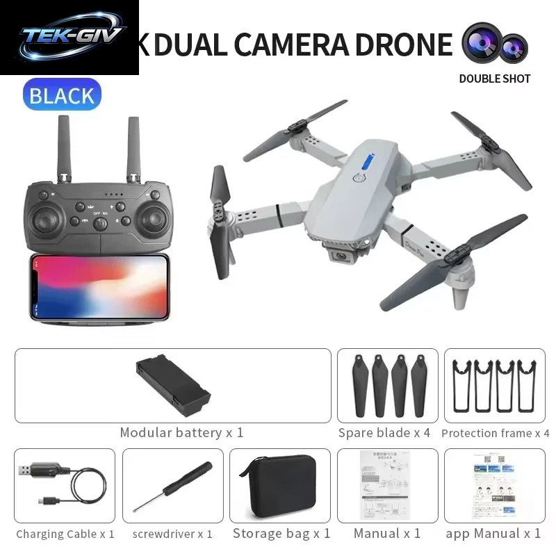 Neue Verbesserte E88 Drohne Mit Fernbedienung Mit Bildschirm, Dual-Kamera, Optische Flusslokalisierung, 2,4G RC Quadcopter, Ein-Knopf-Start Drohne