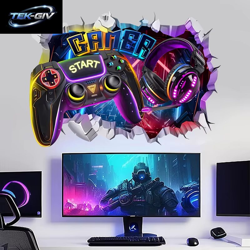 3D Broken Wall Hole Art Gamer Gamepad Vinyl Wandaufkleber Für Zuhause Kinderzimmer Junge Schlafzimmer Play Zone Dekoration Videospiel Poster