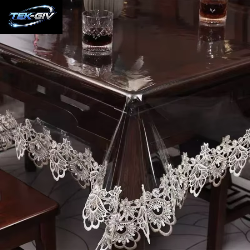 Spitze Bestickte Pvc-Tischdecke, Wasserdicht, Ölbeständig, Rechteckige Tischdecke, Transparent, Esstische, Abdeckung, Party-Dekoration