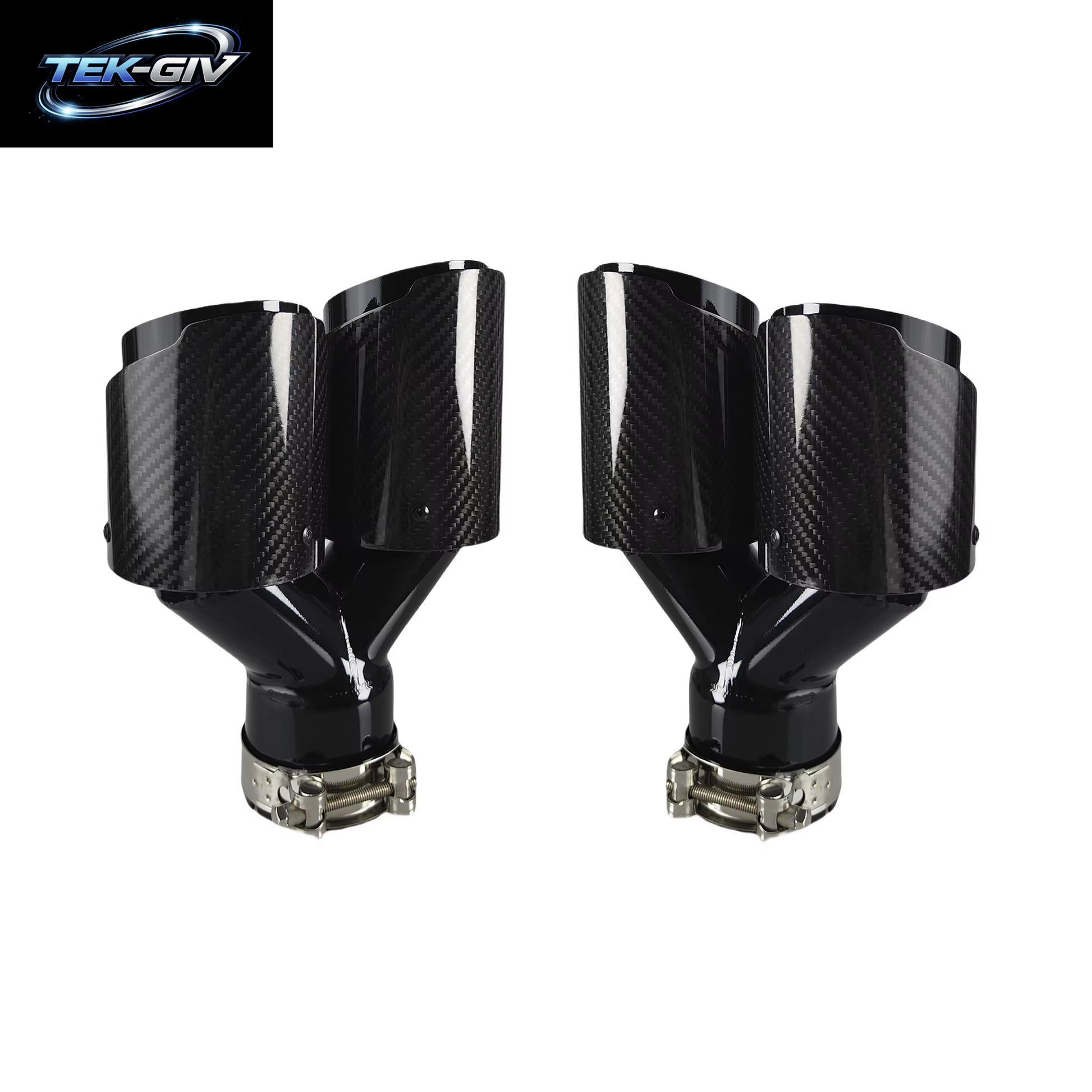 1 Stück Universal Auto Kohlefaser Schwanz Throat Länge Schwarz Y-Förmig Double Out Twill Glänzend Auspuff Schalldämpfer Spitze
