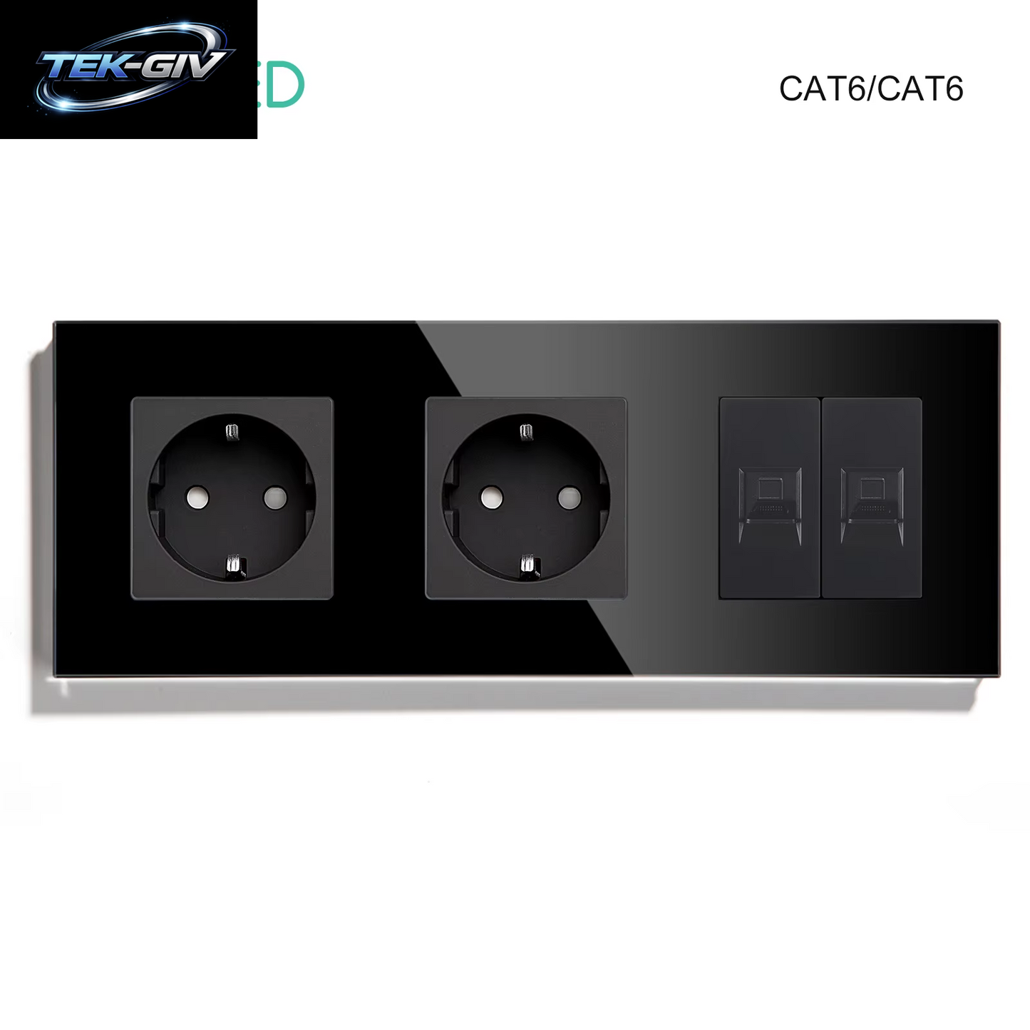 BSEED Dual Internet Steckdosen CAT6 Steckdose EU Steckdosen plus Netzwerk PC Daten Computer Anschluss Steckdosen Glas Panel