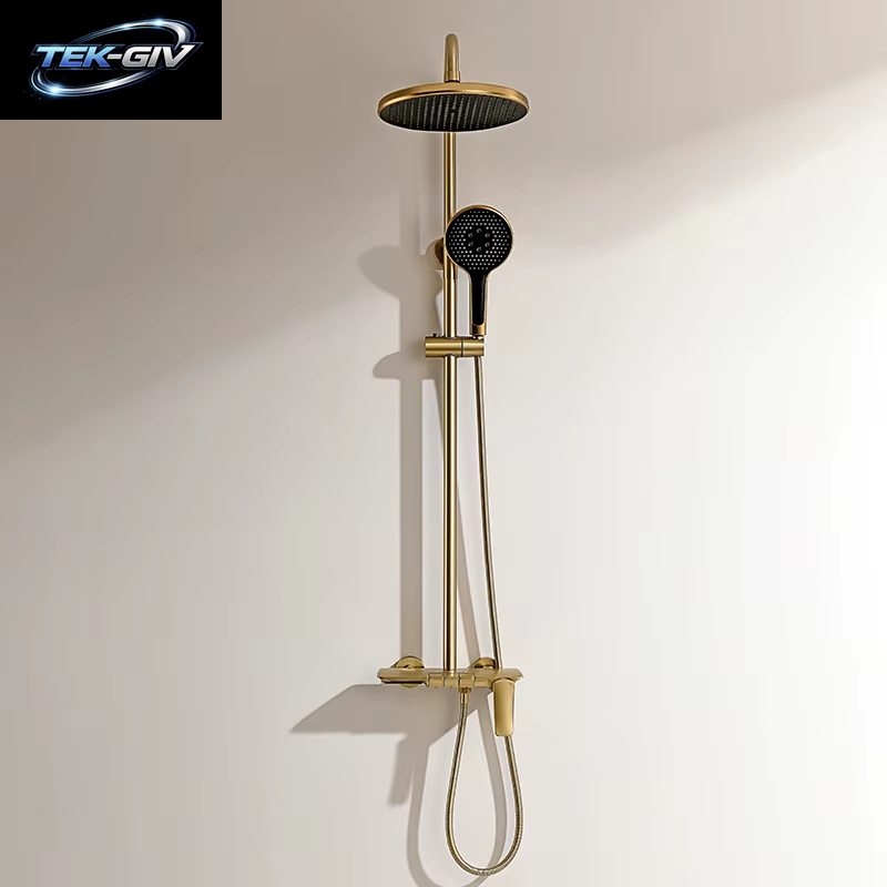 VGX Duschsystem Set Gold Badezimmer Duschkopf Set Luxus Duscharmatur Set 3-Wege Regendusche Mischbatterie Schwarz Grau Chrom