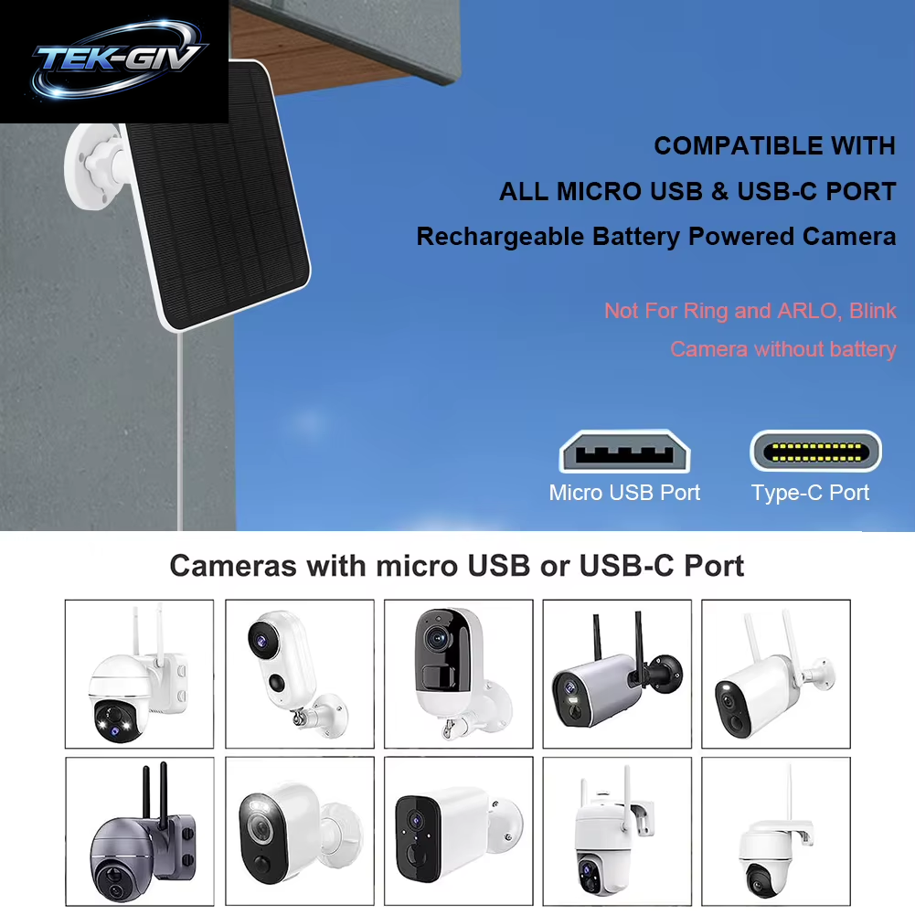 20/10 W Solarpanel Micro USB & USB-C Port Solarladepanel 9,8 Fuß Ladekabel 360 ° Einstellbare Montage Für Überwachungskamera
