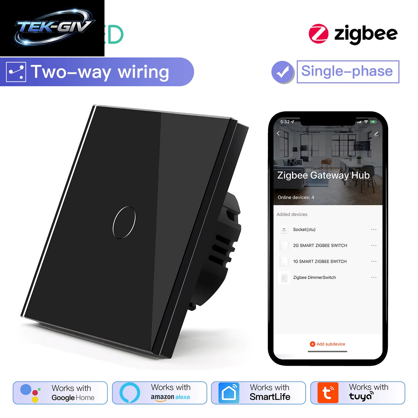 BSEED Zigbee Schalter 1/2/3Gang 2Way Verdrahtung Smart Touch Licht Schalter Wand Sensor Schalter Tuya APP Smart Leben Google Alexa