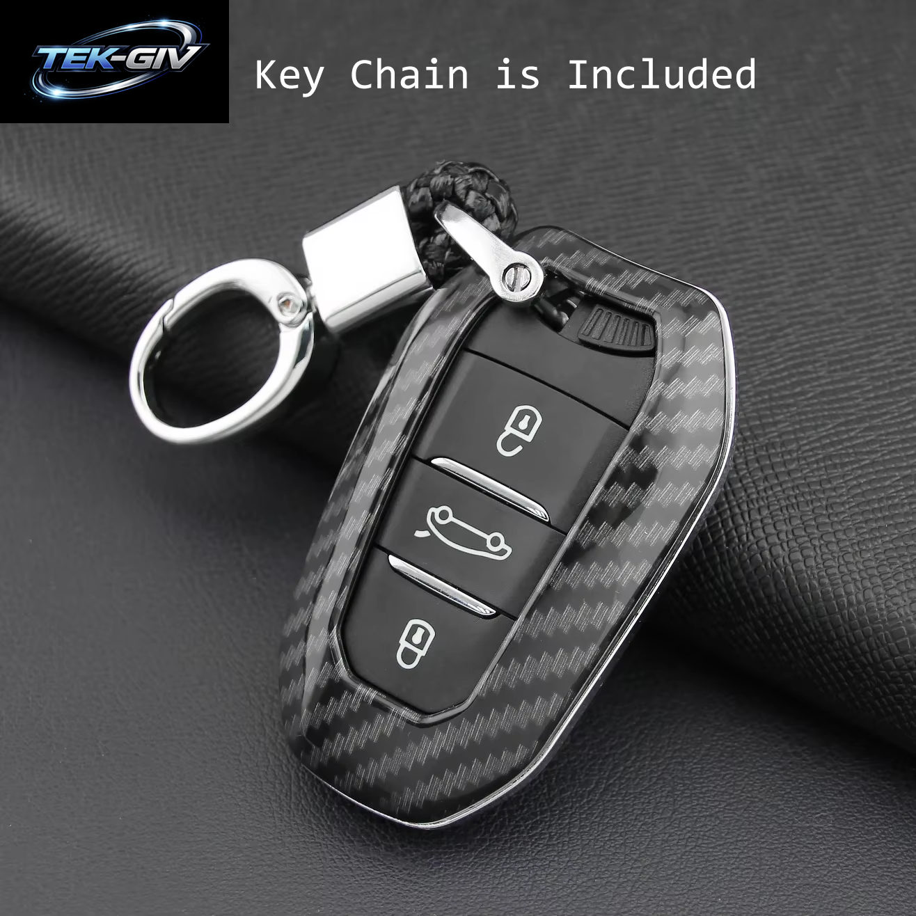Carbon Fiber Smart Key Fob Abdeckung Fall Kette Ring Für Peugeot 308 508 2008 3008 5008 Citroen C3 C5 Aircross DS 9 3 7 Crossback