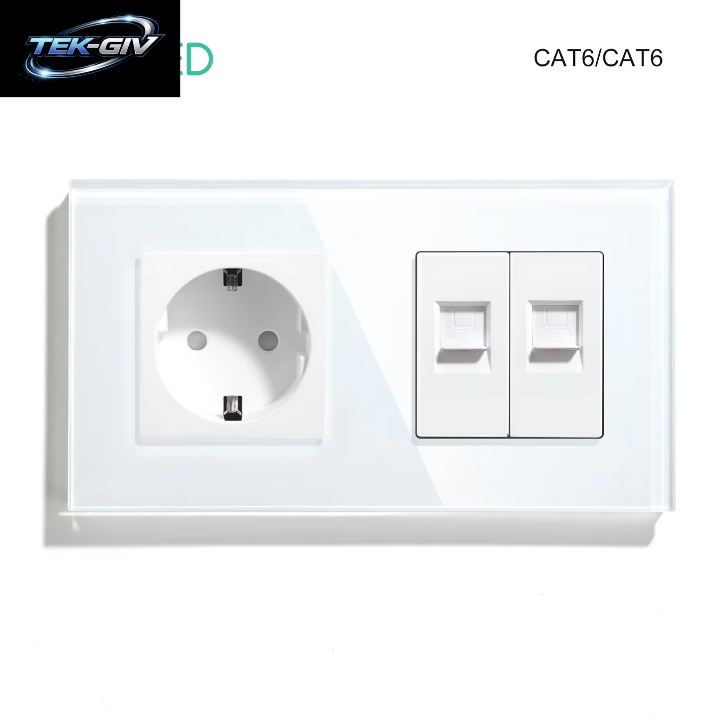 BSEED Dual Internet Steckdosen CAT6 Steckdose EU Steckdosen plus Netzwerk PC Daten Computer Anschluss Steckdosen Glas Panel
