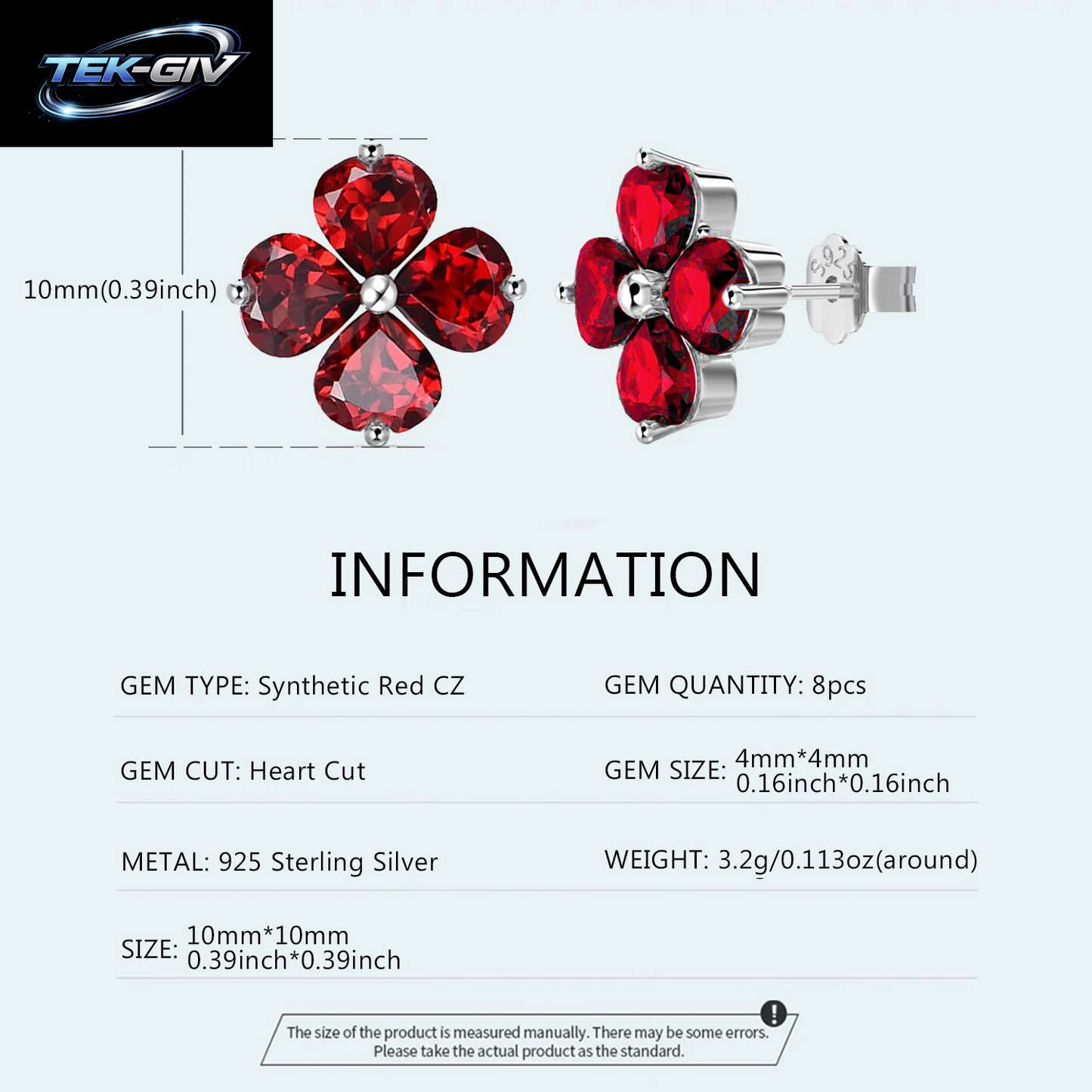 OZAN S925 Sterling Silber Granat-Ohrstecker Glücksklee Modischer Trendiger Damen-Edelsteinschmuck Jubiläums- Und Geburtstagsgeschenk
