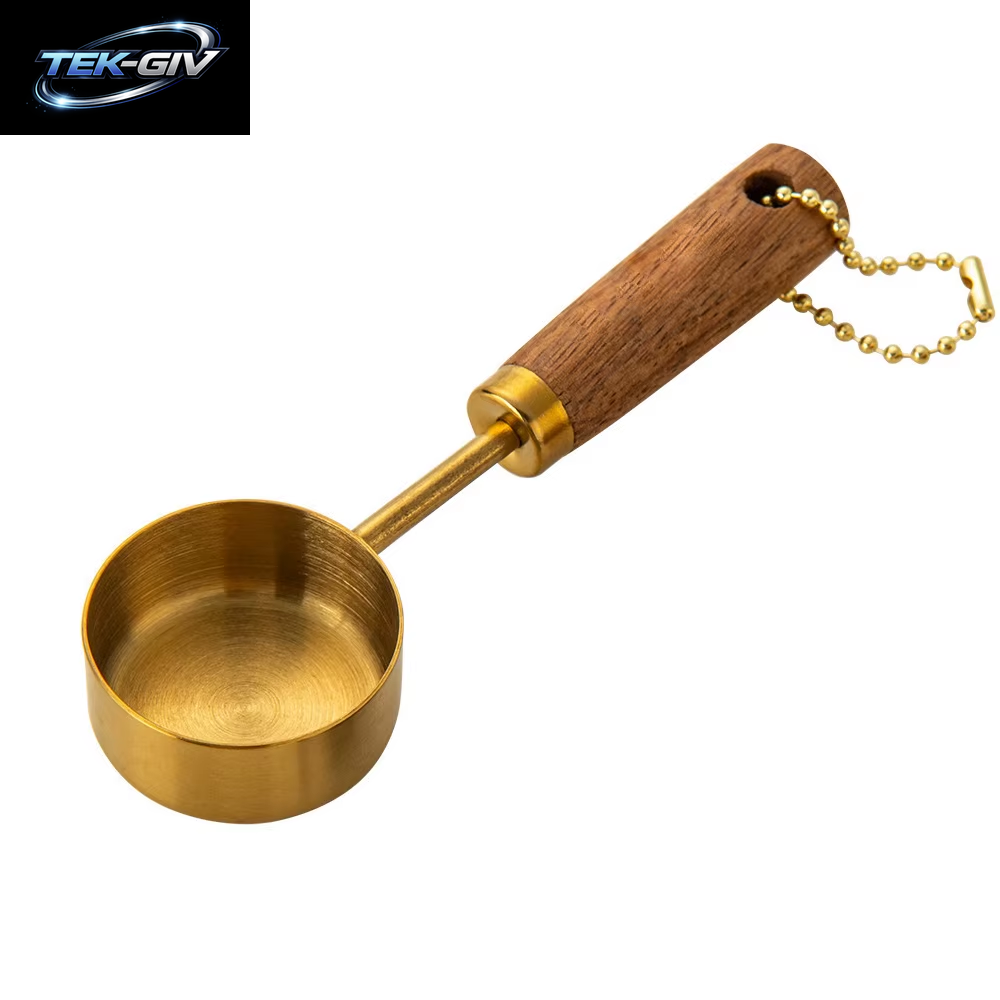 Gold Holzgriff Edelstahl Messbecher Löffel Backwerkzeuge Kaffee Messlöffel Set Barkeeper Maßstab Zubehör
