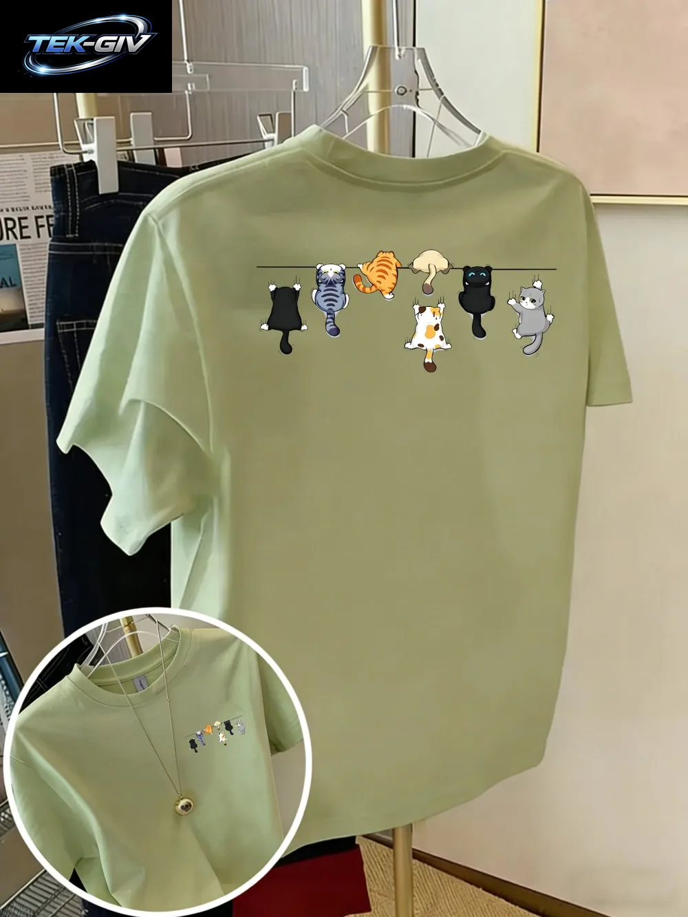 Cartoons Cats Prints T-Shirts Sommer Damen Baumwoll-T-Shirts Basic O-Ausschnitt Oversize Kurzarm-Tops Casual Street Woman Kleidung