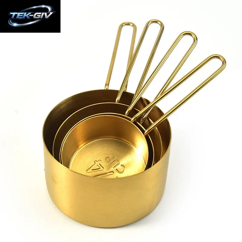 Goldfarbenes Messbecher- Und Löffel-Set Aus Edelstahl, Stapelbar, Premium-Küchenutensilien Für Kaffee, Backen, Mehl, Wohnaccessoires