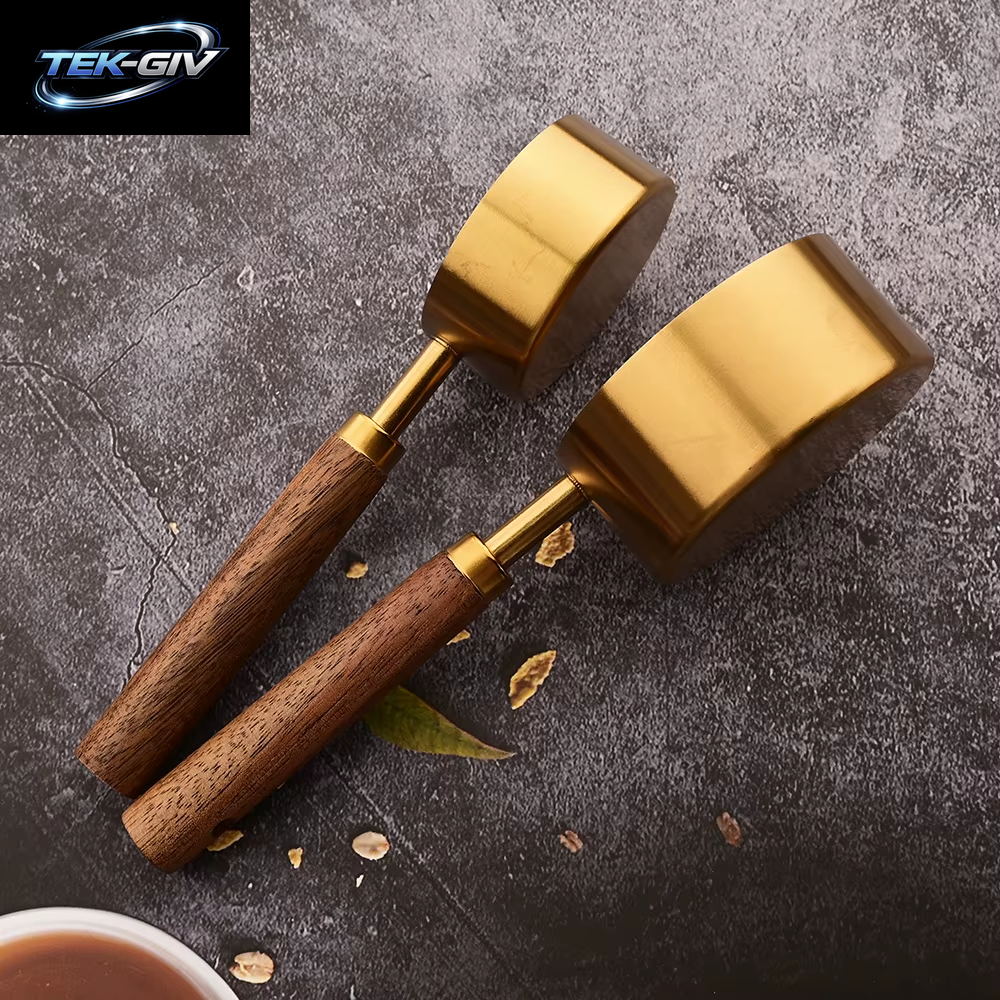 Gold Holzgriff Edelstahl Messbecher Löffel Backwerkzeuge Kaffee Messlöffel Set Barkeeper Maßstab Zubehör