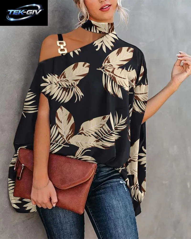 Lässig Lose Frauen Bluse Mode Fledermaus Ärmel Druck O-Ausschnitt Shirts Top Frühling Sommer Büro Dame Blusen Elegante Tops