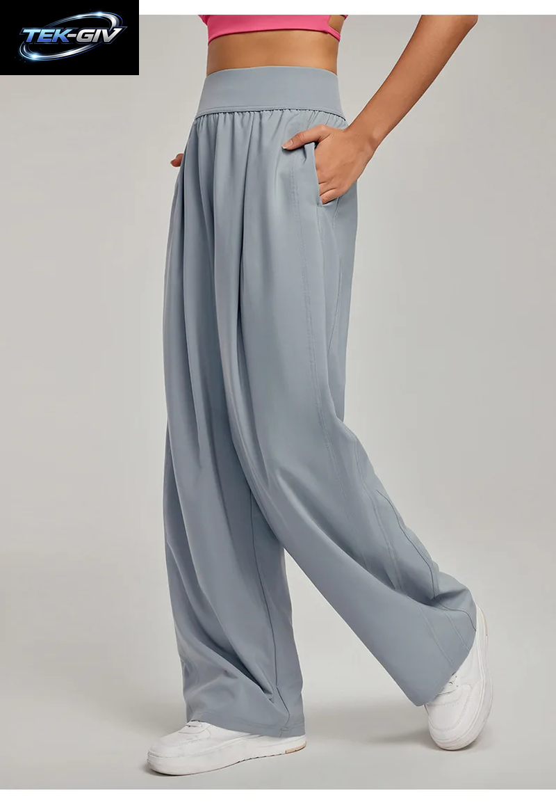 Damen Weite Hose Mit Hoher Taille, Locker Sitzende Sommerhose, Atmungsaktive Yogahose, Drapierte Fitness- Und Lounge-Kleidung