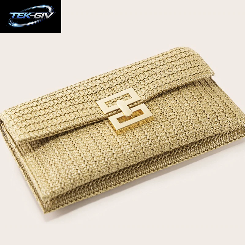 Strohgewebte Clutch Für Frauen, Bast, Häkeln, Strand, Rattan, Lässig, Weiblich, Party, Hochzeit, Abendtasche, Neue Sommer-Luxus-Geldbörse, Handtasche