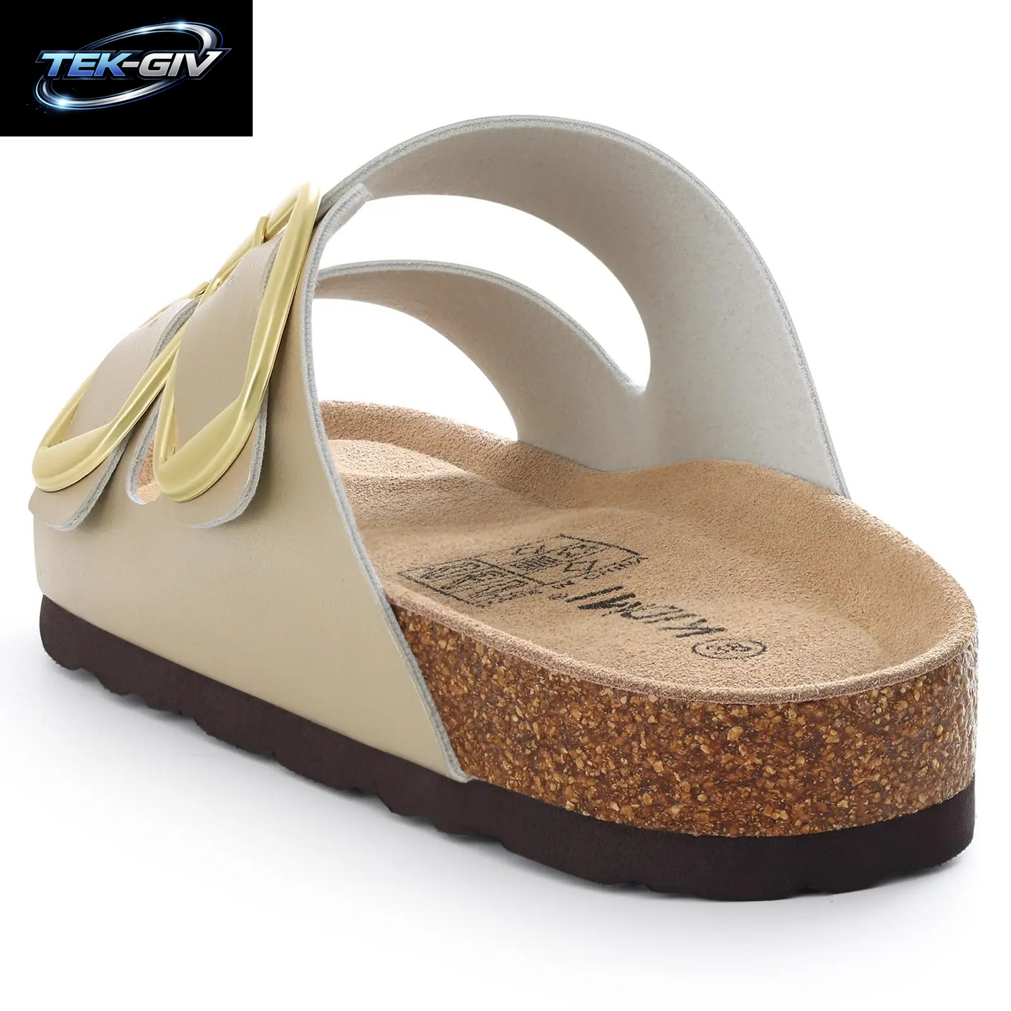 Litfun Damen Kork-Sandalen: Bequeme Leder-Pantoletten Mit Fußgewölbestütze Für Sommer Und Strand, Mit Verstellbarer Schnalle