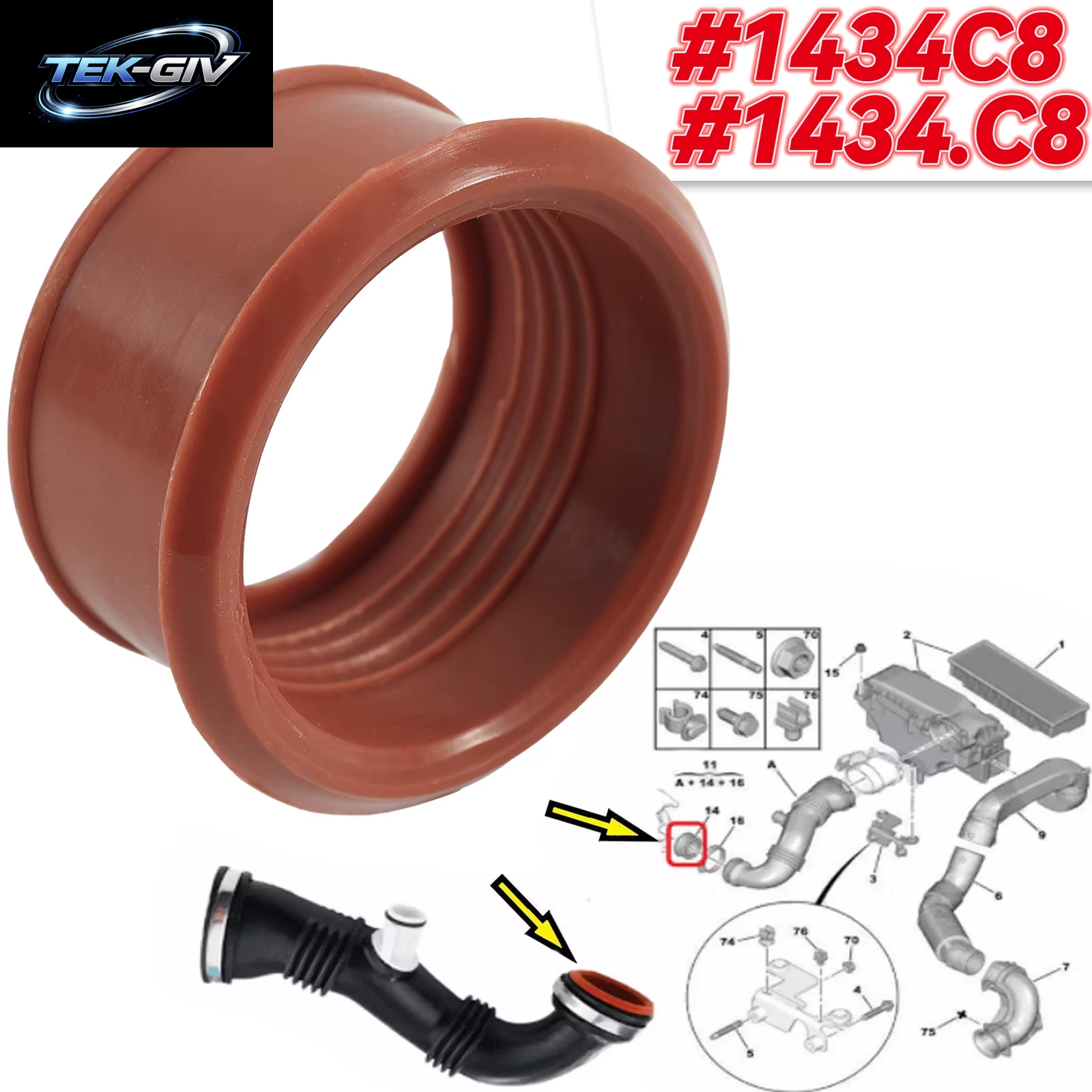 Gummi-Turbo-Luftrohrhülse, Passend Für PEUGEOT 206 207 307 308 407 EXPERT PARTNER CITROEN C2 C3 C4 PICASSO 1.6 HDI 1434C8 1434.C8