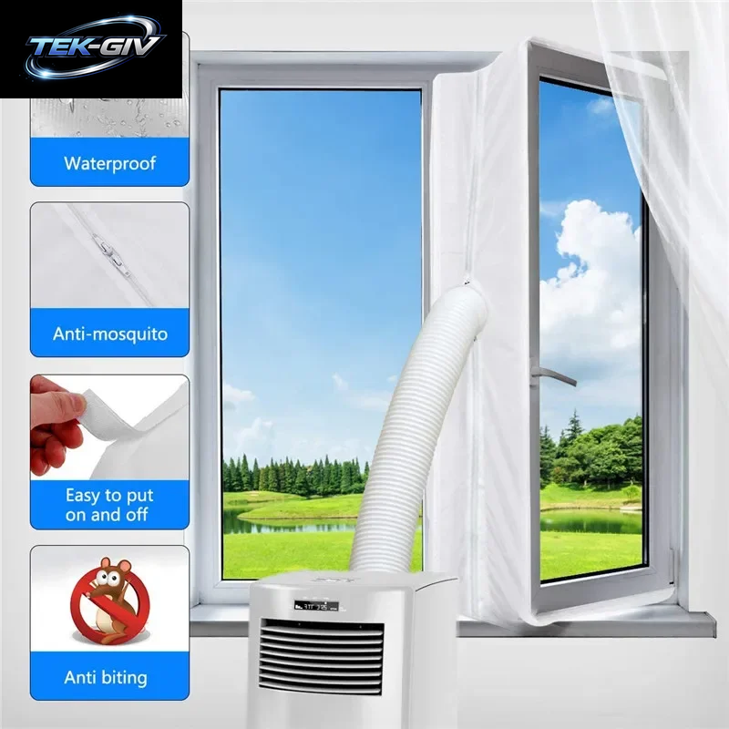 Airlock Fensterabdichtung Für Mobile Klimaanlagen, 3M 4M Flexible Stoffdichtungsplatte Fensterabdichtung Mit Reißverschluss Und Klebefixierung