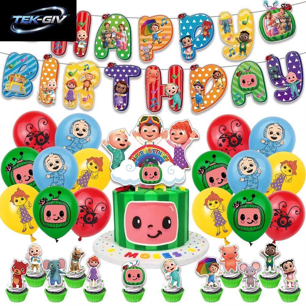 Cocomelon Ballon JJ Melone Wassermelone Spielzeug Alles Gute Zum Geburtstag Banner Party Dekoration Hintergrund Kuchen Topper JOJO Einweggeschirr