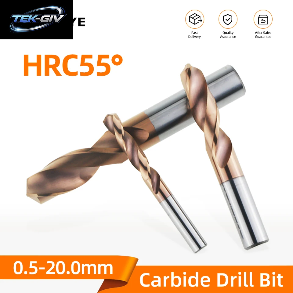 TOOLEYE HRC55 ° Wolframkarbid-Bohrer, Metallbohrer Für Cnc-Drehmaschine, Edelstahl, Bohren, Hartes Metallbearbeitungswerkzeug, 0,5–20,0 Mm